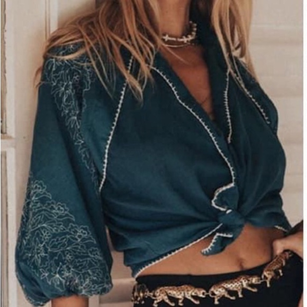 NWT Chasing Unicorns Summer Breeze Embroidered Blouse